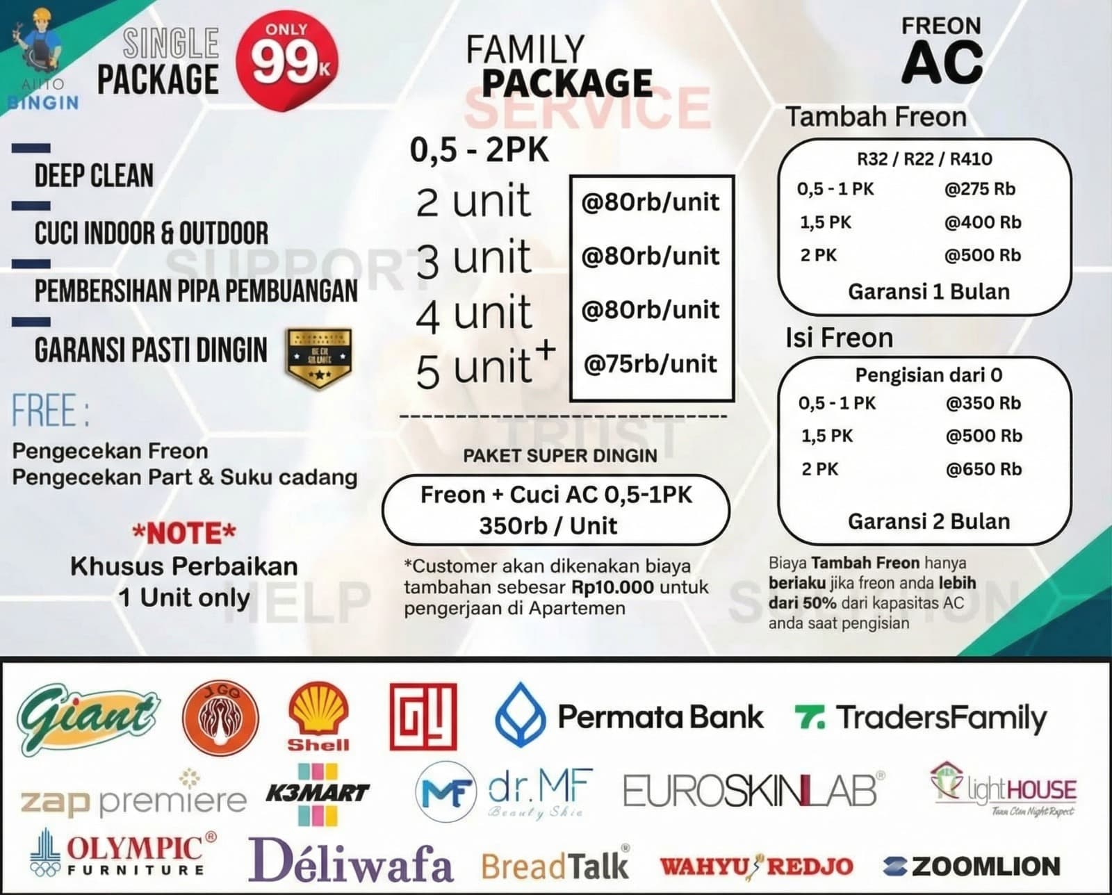 Pricelist lengkap jasa AC Auto Dingin - cuci, service, pasang, dan overhaul AC Surabaya